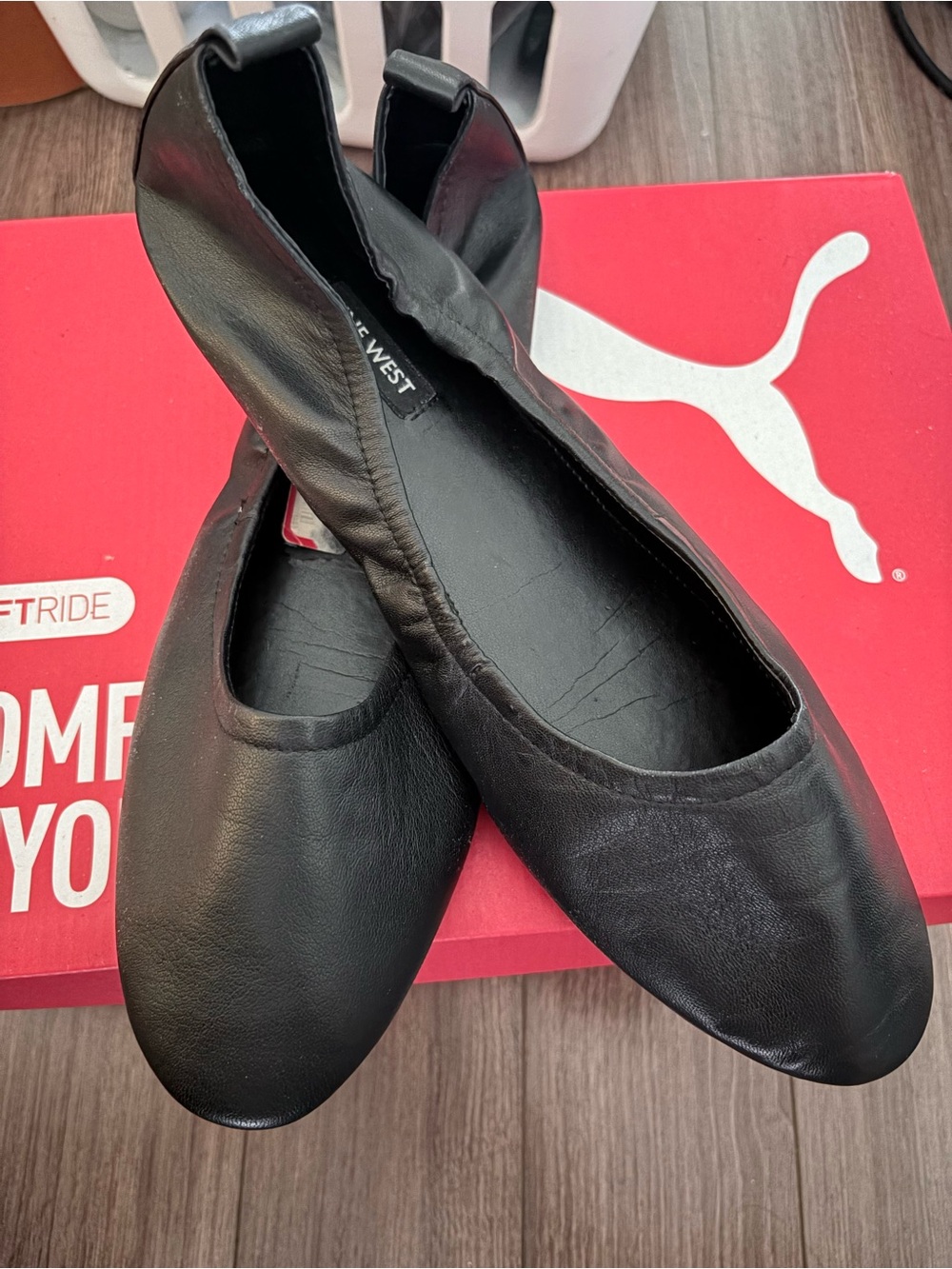 Nine West Black Leather Slip-On Ballet Flats